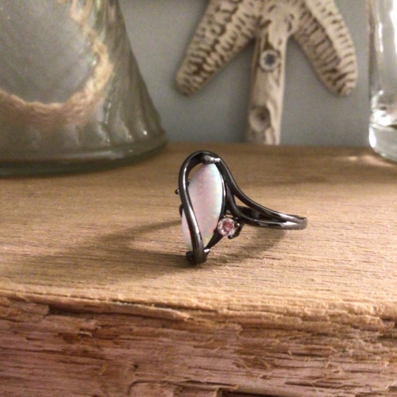 Black Rhodium Plated Created Fire Opal with cubic zirconia sz 8 - Picture 9 of 9